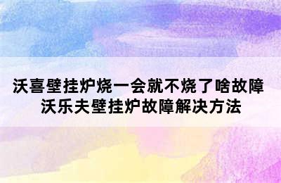 沃喜壁挂炉烧一会就不烧了啥故障 沃乐夫壁挂炉故障解决方法